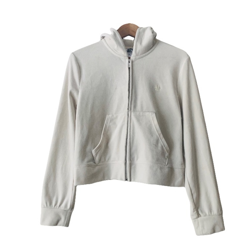 Juicy Couture Vintage Ivory Velour Hoodie Women Sz XL Activewear Athleisure Y2K